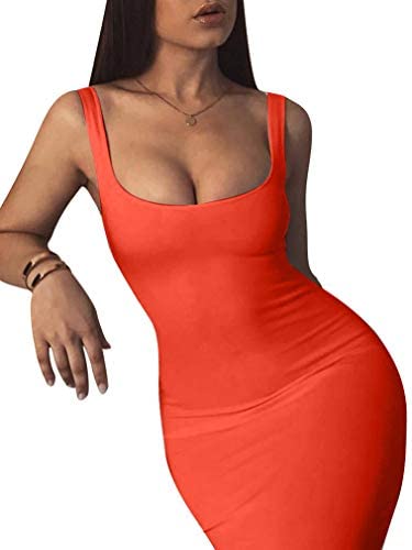 Women's Sexy Bodycon Tank Dress Sleeveless Basic Midi Club Dresses
