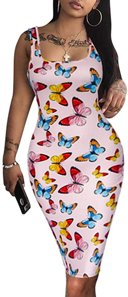 Women's Sexy Bodycon Tank Dress Sleeveless Basic Midi Club Dresses