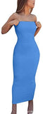 Women's Basic Sleeveless Tube Top Sexy Strapless Bodycon Midi Club Dress