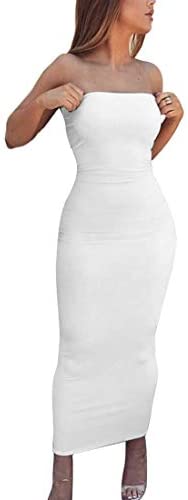 Women's Basic Sleeveless Tube Top Sexy Strapless Bodycon Midi Club Dress