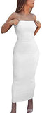 Women's Basic Sleeveless Tube Top Sexy Strapless Bodycon Midi Club Dress