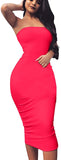 Women's Basic Sleeveless Tube Top Sexy Strapless Bodycon Midi Club Dress
