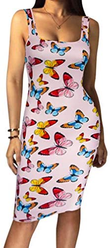 Women's Sexy Bodycon Tank Dress Sleeveless Basic Midi Club Dresses