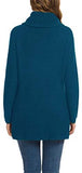 Women's Solid Color Chunky Button Pullover Sweater Turtle Cowl Neck Asymmetric Hem Knit Sweater