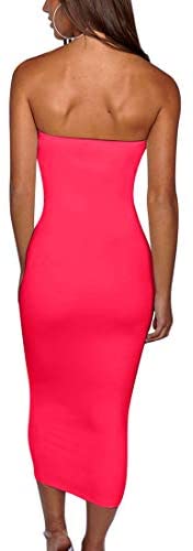 Women's Basic Sleeveless Tube Top Sexy Strapless Bodycon Midi Club Dress