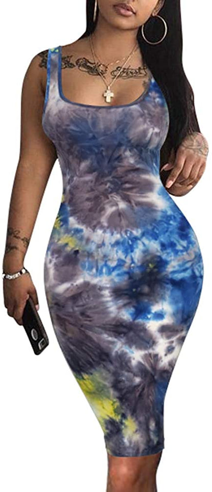 Women's Sexy Bodycon Tank Dress Sleeveless Basic Midi Club Dresses