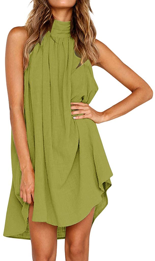 Women clothes Womens Sexy Sleeveless Dresses,Summer Casual Loose Cotton Linen Beach Holiday Party Irregular Dress