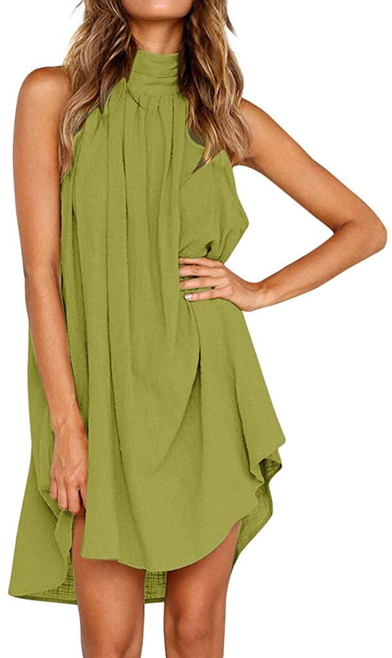 Women clothes Womens Sexy Sleeveless Dresses,Summer Casual Loose Cotton Linen Beach Holiday Party Irregular Dress