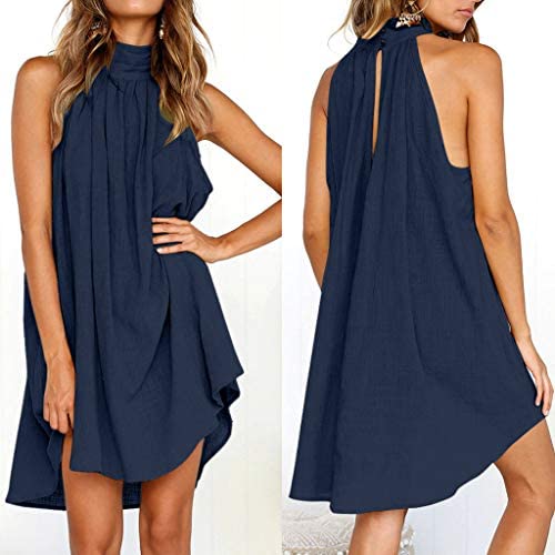 Women clothes Womens Sexy Sleeveless Dresses,Summer Casual Loose Cotton Linen Beach Holiday Party Irregular Dress