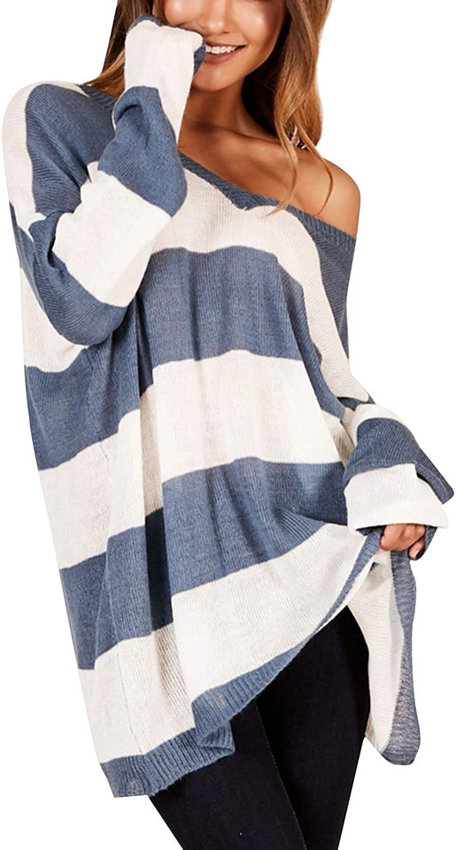 Womens Off The Shoulder Tops Baggy Shirt Long Sleeve Blouse Oversized Sweater Jumper Pullover