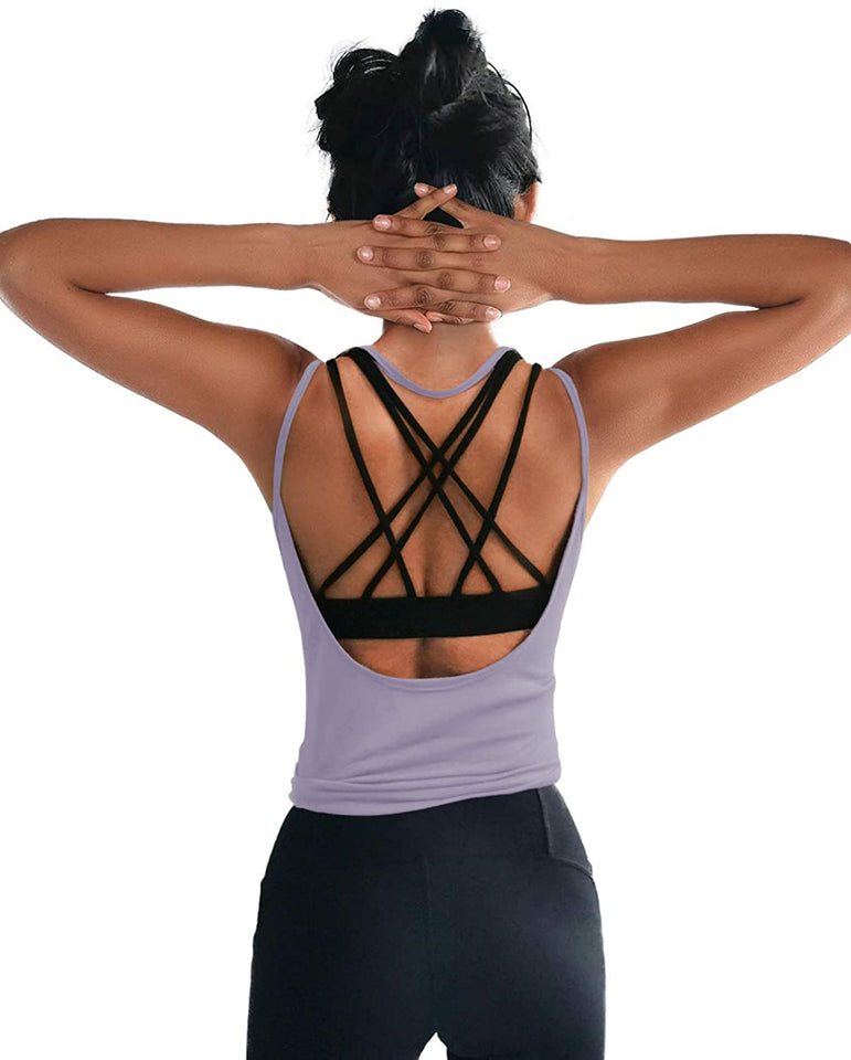 Womens Summer Workout Tops Sexy Backless Yoga Shirts Open Back Activewear Running Sports Gym Quick Dry Tank Tops