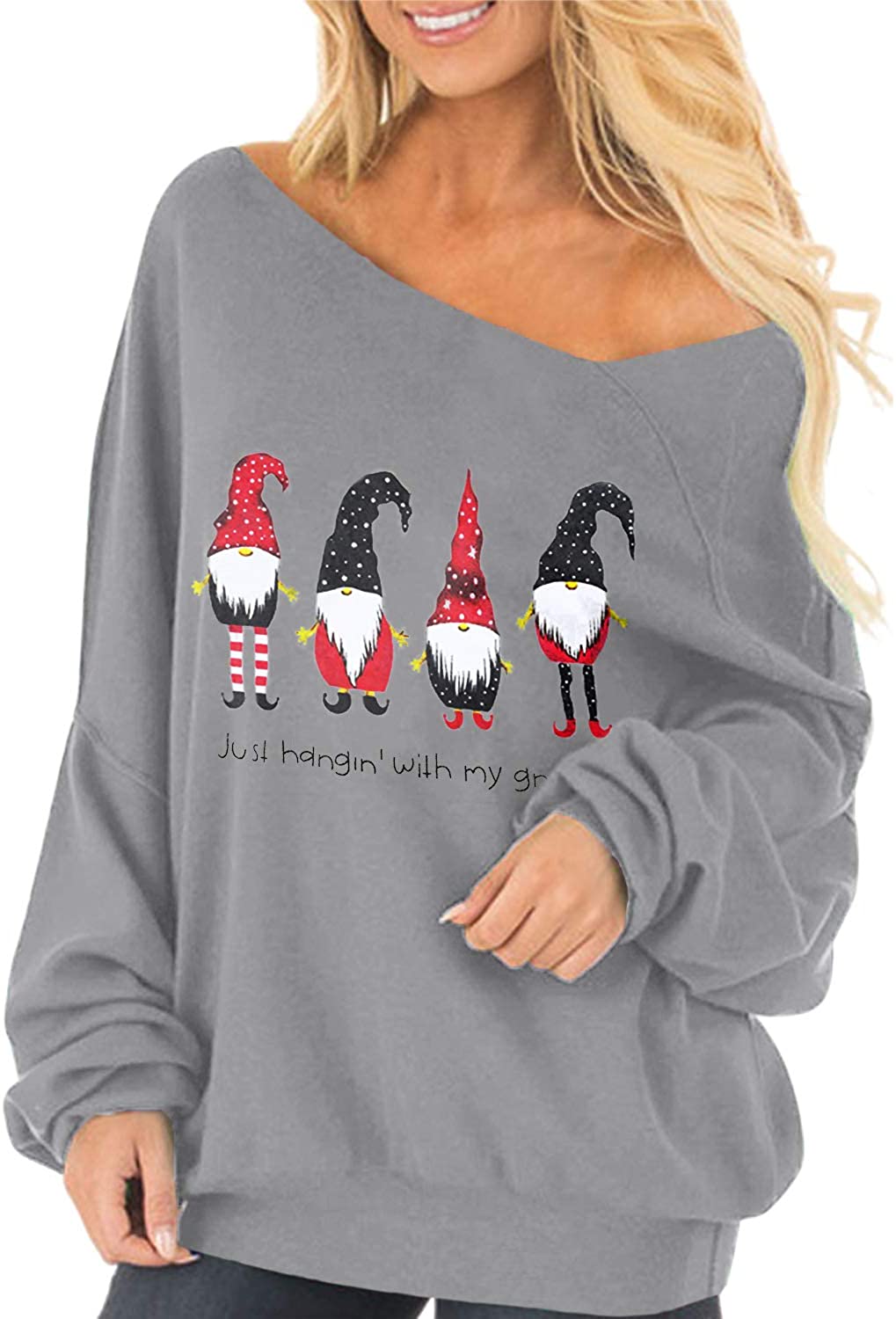 Womens Off The Shoulder Tops Baggy Shirt Long Sleeve Blouse Oversized Sweater Jumper Pullover