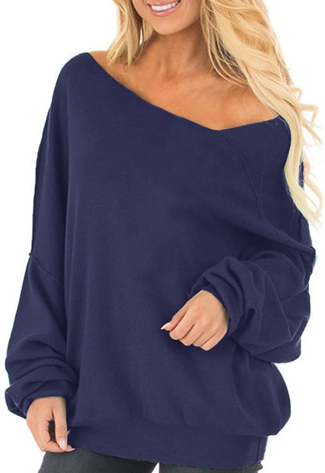 Womens Off The Shoulder Tops Baggy Shirt Long Sleeve Blouse Oversized Sweater Jumper Pullover
