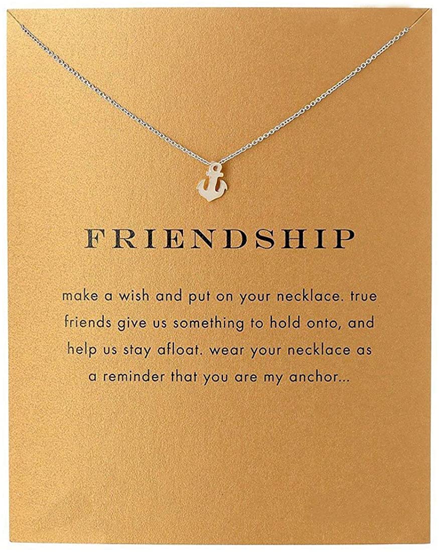 Message Card Compass Pendant Necklace Friendship Starfish Good Luck Elephant Pendant Chain Necklace with Gift Card