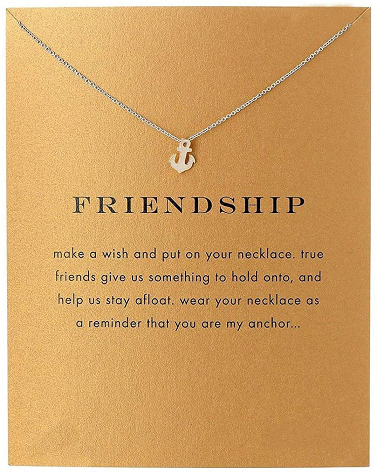 Message Card Compass Pendant Necklace Friendship Starfish Good Luck Elephant Pendant Chain Necklace with Gift Card