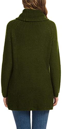 Women's Solid Color Chunky Button Pullover Sweater Turtle Cowl Neck Asymmetric Hem Knit Sweater