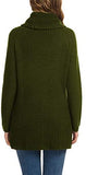 Women's Solid Color Chunky Button Pullover Sweater Turtle Cowl Neck Asymmetric Hem Knit Sweater