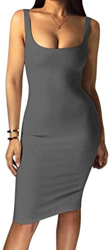 Women's Sexy Bodycon Tank Dress Sleeveless Basic Midi Club Dresses