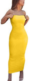 Women's Basic Sleeveless Tube Top Sexy Strapless Bodycon Midi Club Dress