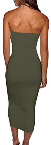 Women's Basic Sleeveless Tube Top Sexy Strapless Bodycon Midi Club Dress