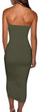 Women's Basic Sleeveless Tube Top Sexy Strapless Bodycon Midi Club Dress