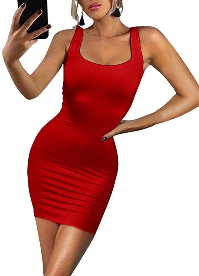 Women's Sexy Bodycon Tank Dress Sleeveless Basic Midi Club Dresses