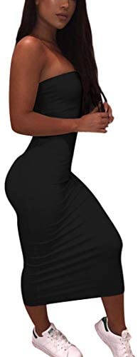 Women's Basic Sleeveless Tube Top Sexy Strapless Bodycon Midi Club Dress