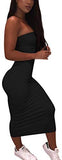 Women's Basic Sleeveless Tube Top Sexy Strapless Bodycon Midi Club Dress