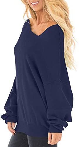 Womens Off The Shoulder Tops Baggy Shirt Long Sleeve Blouse Oversized Sweater Jumper Pullover