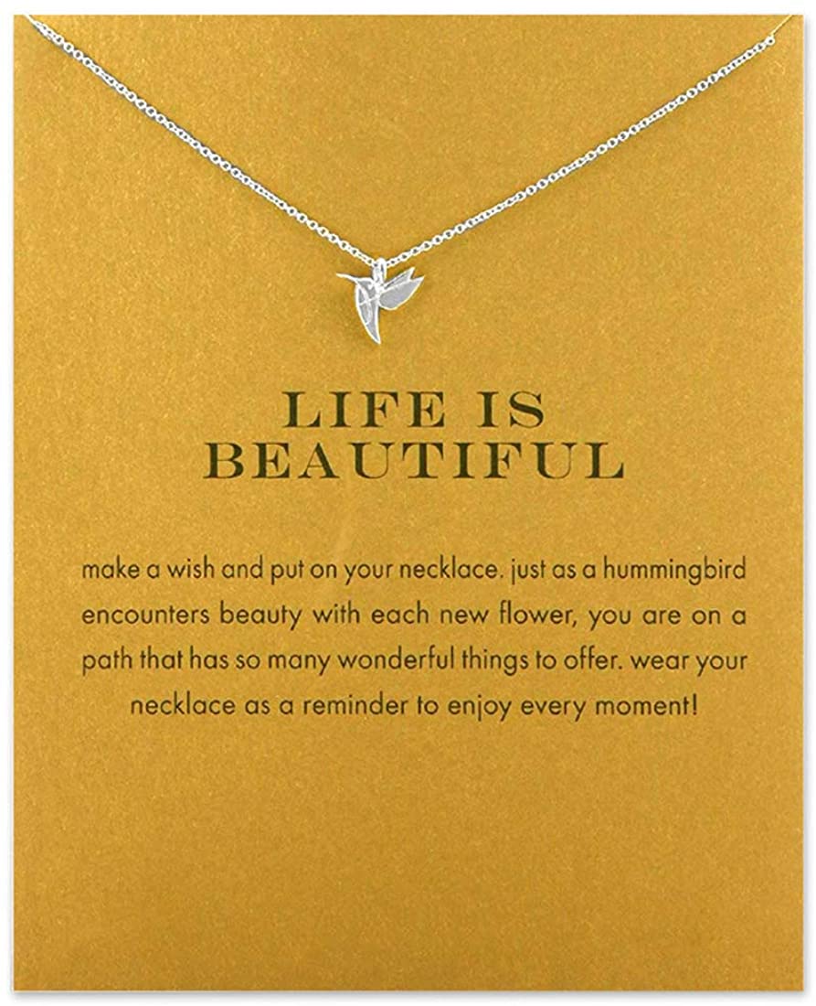Message Card Compass Pendant Necklace Friendship Starfish Good Luck Elephant Pendant Chain Necklace with Gift Card