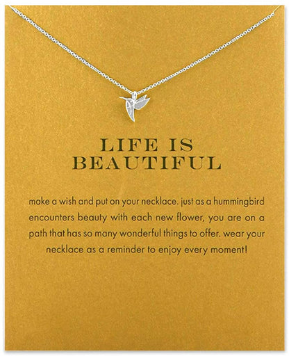 Message Card Compass Pendant Necklace Friendship Starfish Good Luck Elephant Pendant Chain Necklace with Gift Card