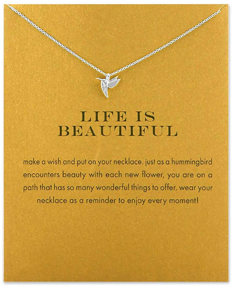 Message Card Compass Pendant Necklace Friendship Starfish Good Luck Elephant Pendant Chain Necklace with Gift Card