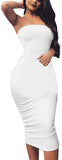 Women's Basic Sleeveless Tube Top Sexy Strapless Bodycon Midi Club Dress