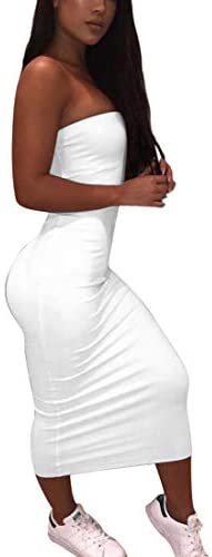 Women's Basic Sleeveless Tube Top Sexy Strapless Bodycon Midi Club Dress