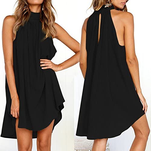 Women clothes Womens Sexy Sleeveless Dresses,Summer Casual Loose Cotton Linen Beach Holiday Party Irregular Dress
