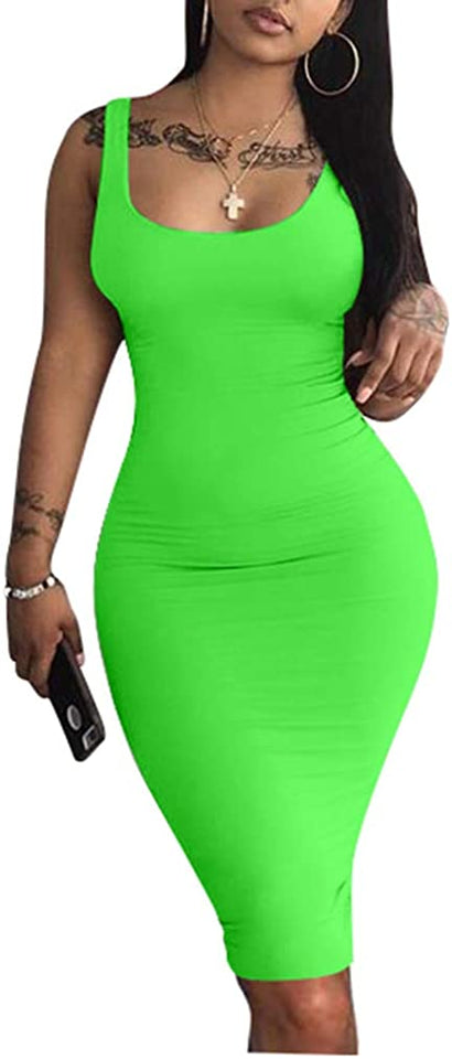 Women's Sexy Bodycon Tank Dress Sleeveless Basic Midi Club Dresses