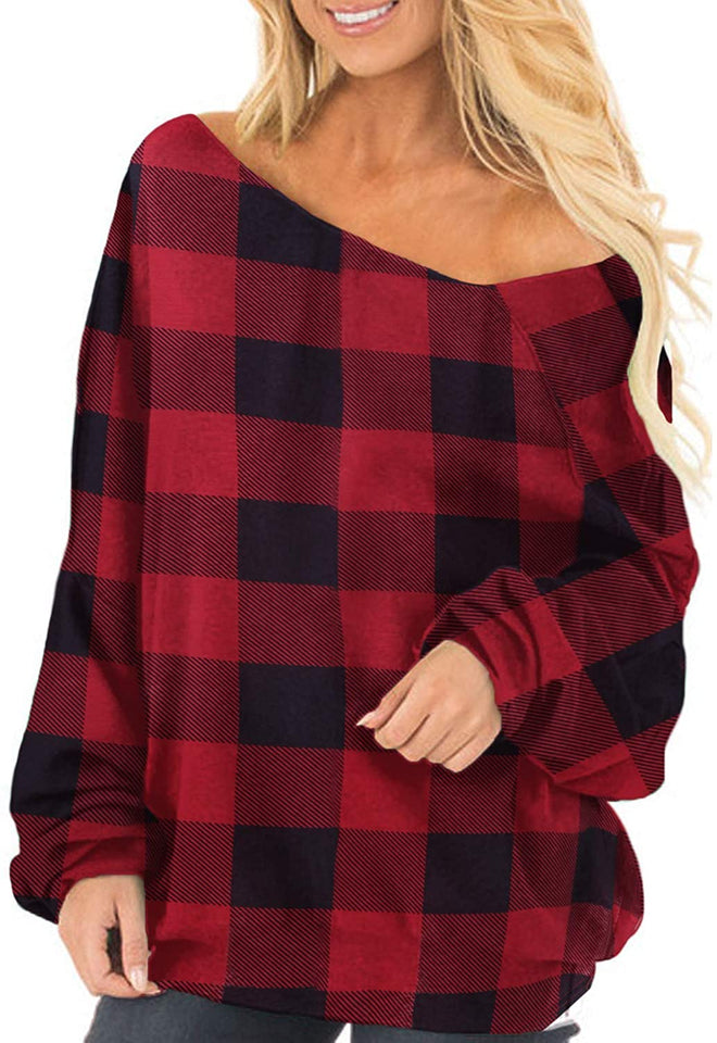 Womens Off The Shoulder Tops Baggy Shirt Long Sleeve Blouse Oversized Sweater Jumper Pullover