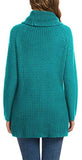 Women's Solid Color Chunky Button Pullover Sweater Turtle Cowl Neck Asymmetric Hem Knit Sweater
