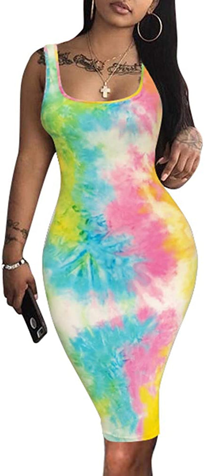 Women's Sexy Bodycon Tank Dress Sleeveless Basic Midi Club Dresses