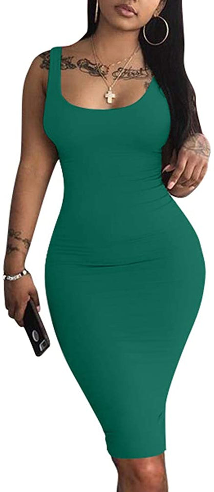 Women's Sexy Bodycon Tank Dress Sleeveless Basic Midi Club Dresses
