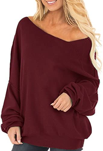 Womens Off The Shoulder Tops Baggy Shirt Long Sleeve Blouse Oversized Sweater Jumper Pullover