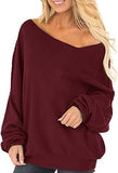 Womens Off The Shoulder Tops Baggy Shirt Long Sleeve Blouse Oversized Sweater Jumper Pullover