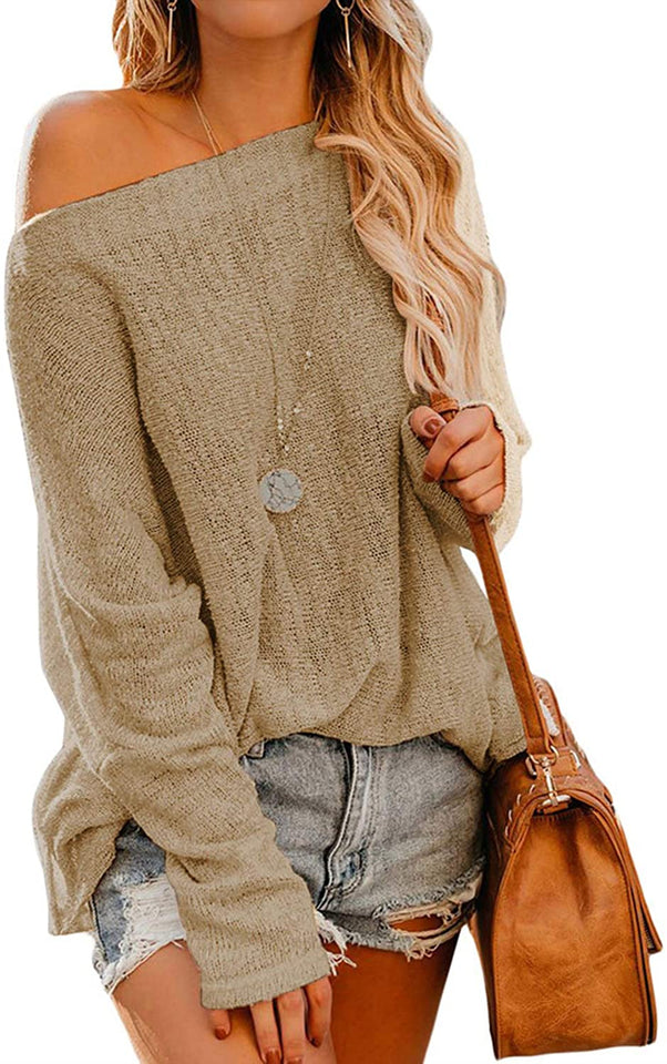 Womens Off The Shoulder Tops Baggy Shirt Long Sleeve Blouse Oversized Sweater Jumper Pullover
