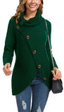 Women's Solid Color Chunky Button Pullover Sweater Turtle Cowl Neck Asymmetric Hem Knit Sweater