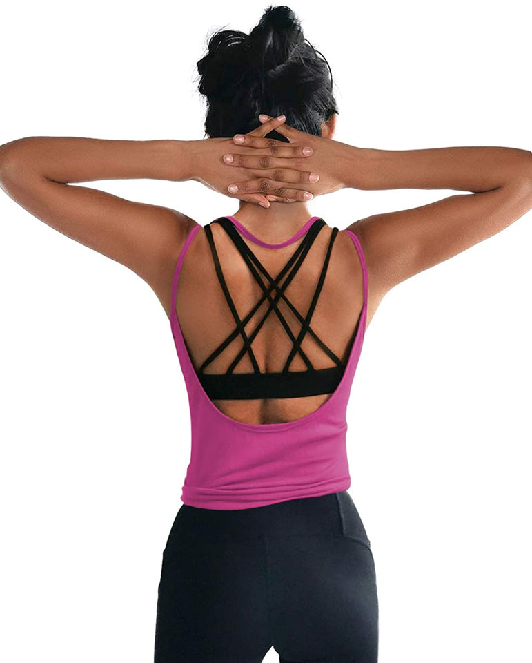Womens Summer Workout Tops Sexy Backless Yoga Shirts Open Back Activewear Running Sports Gym Quick Dry Tank Tops