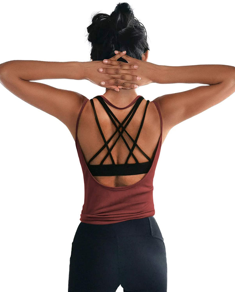 Womens Summer Workout Tops Sexy Backless Yoga Shirts Open Back Activewear Running Sports Gym Quick Dry Tank Tops