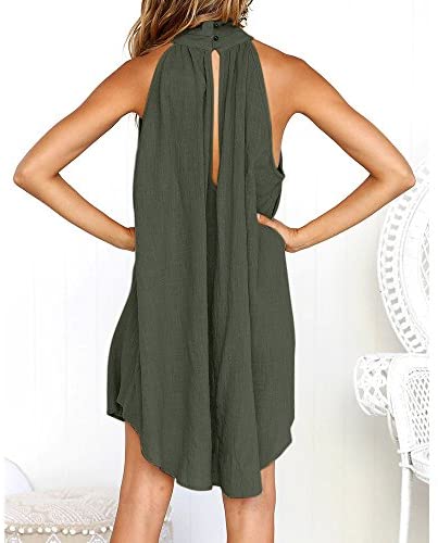 Women clothes Womens Sexy Sleeveless Dresses,Summer Casual Loose Cotton Linen Beach Holiday Party Irregular Dress