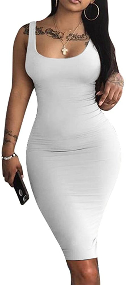 Women's Sexy Bodycon Tank Dress Sleeveless Basic Midi Club Dresses