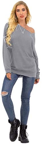Womens Off The Shoulder Tops Baggy Shirt Long Sleeve Blouse Oversized Sweater Jumper Pullover