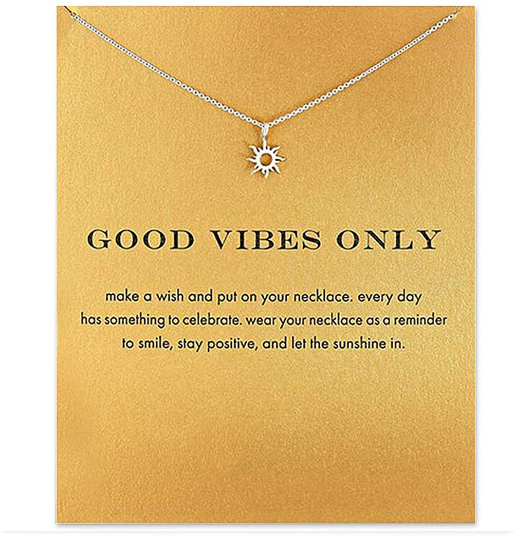 Message Card Compass Pendant Necklace Friendship Starfish Good Luck Elephant Pendant Chain Necklace with Gift Card
